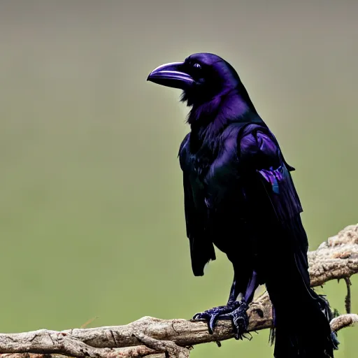 Raven with Purple Feathers and Crown · Creative Fabrica