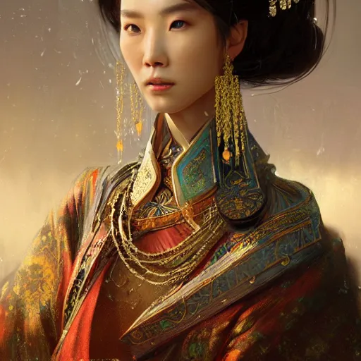 Prompt: a portrait of a gorgeous ancient chinese princess, by wlop, greg rutkowski, thomas kinkade, super detailed, 3 d, hdr on, 4 k wallpaper
