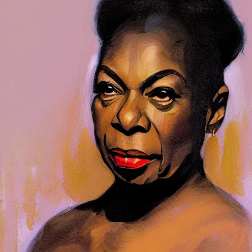Prompt: portrait nina simone by leng jun and singer sargent, hyper real