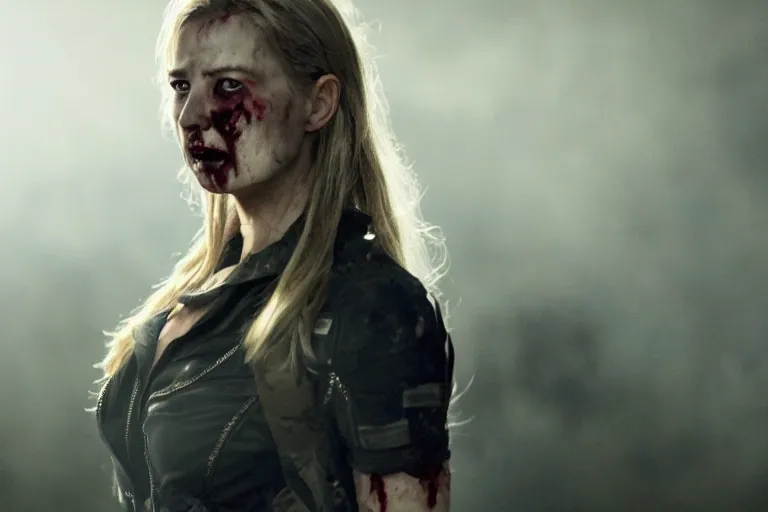 Image similar to film still of zombie zombie Sharon Carter as a zombie in new avengers movie, 4k