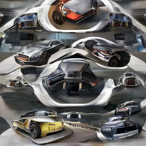 Image similar to ten several cars: center composition, cars portraits, ground view, motherboard forms designed by zaha hadid, sci-fi futuristic ultra realistic photography, keyshot render, octane render, unreal engine 5 lumen, high oiled liquid glossy specularity reflections, ultra detailed, golden hour, dramatic lighting 4k, 8k, 16k in the style ofblade runner 2049 Cyberpunk 2077 ghost in the shell thor 2 marvel film : tilt shift: sharp focus