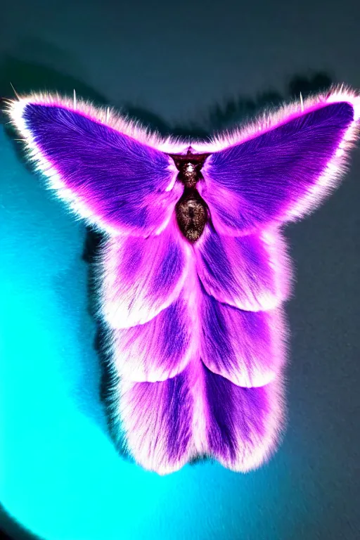 Image similar to high quality macro photo pearlescent furry moth! jeweled gorgeous! highly detailed david ligare elson peter cinematic purple neon lighting high quality low angle hd 8k sharp shallow depth of field