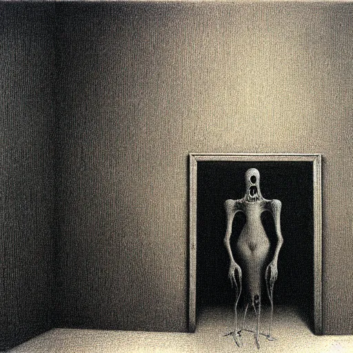 Image similar to monster in the room by zdzisław beksinski backrooms