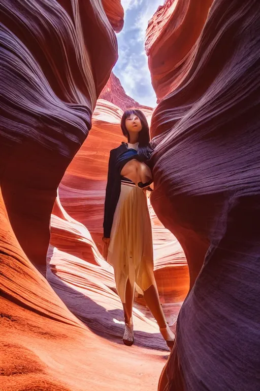 Prompt: close-up portrait of Lee Ji-Eun, captivating, rule of thirds, majestic, set on a flowy Antelope Canyon created by James Jean, mutiversal tsunami, award winning photo, seductive, captivating, close-up, hot, unreal engine, masterpiece, perfect symmetry, rgb, colorful clouds