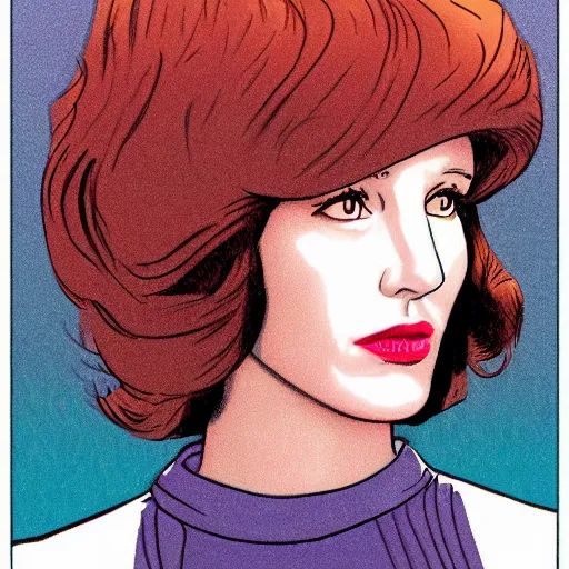 Image similar to kelly reilly retro minimalist portrait! moebius starwatcher comic by jean giraud, portrait 8 k