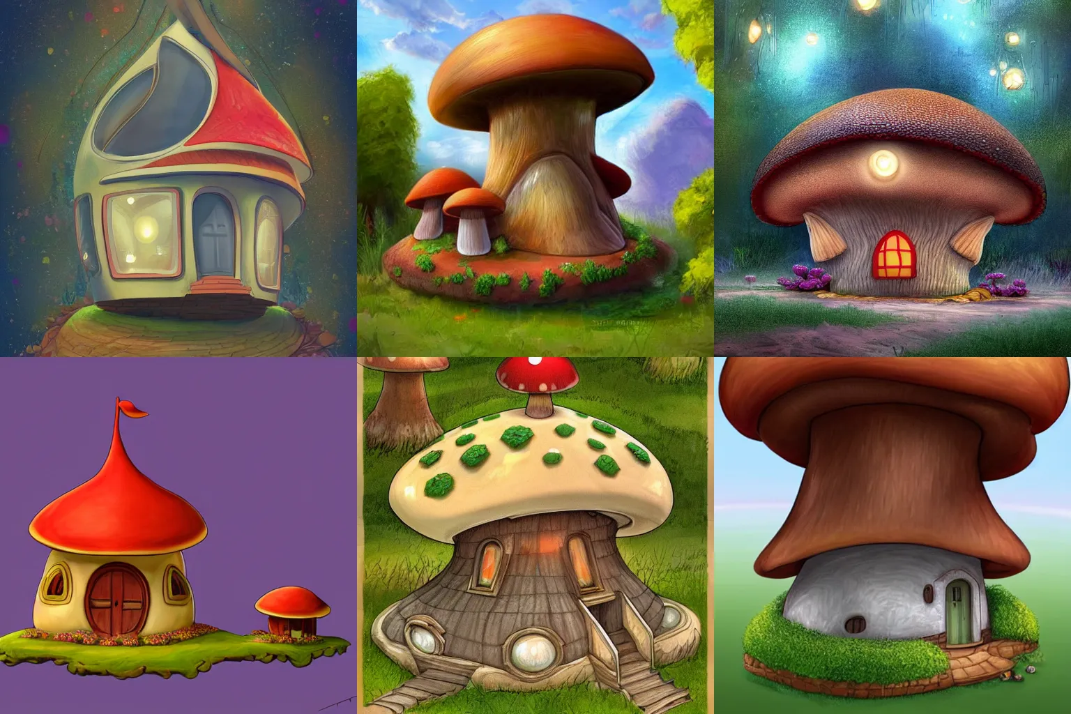 Prompt: a house in the shape of a mushroom, Disney style, detailed digital art, trending on artstation,