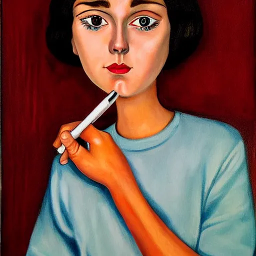 Prompt: a self portrait of yourself painting a self portrait, painted in the style of Margaret Keane