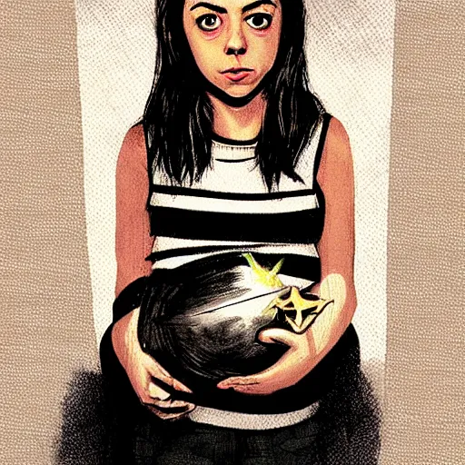 Image similar to young witch aubrey plaza, art by sam yang