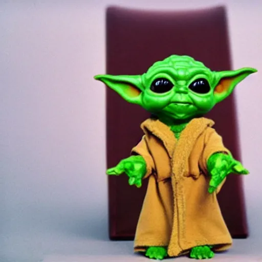 Image similar to baby yoda as a 1980's style Kenner action figure