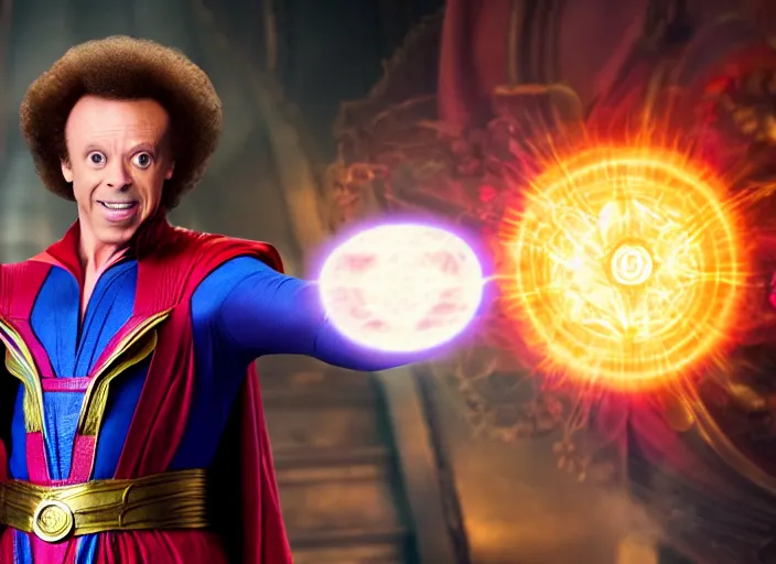 Image similar to film still of richard simmons as dr strange using magic in multiverse of madness, 8 k