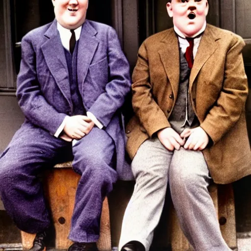 Prompt: stan laurel and oliver hardy color photograph high detail in new york city as hipsters