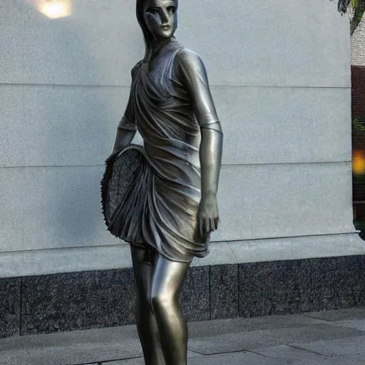 Prompt: emma watson, statue, chrome, reflect photograph
