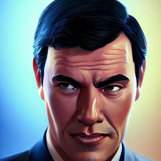 Image similar to Portrait of Pedro Sanchez, spanish prime minister, mattepainting concept Blizzard pixar maya engine on stylized background splash comics global illumination lighting artstation lois van baarle, ilya kuvshinov, rossdraws