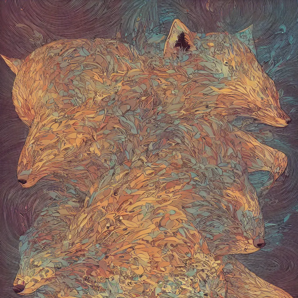 Image similar to one fox face by moebius and victo ngai