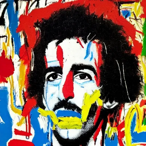 Image similar to frank zappa portrait painted by jean michel - basquiat