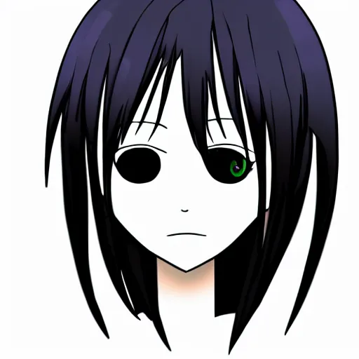 Image similar to girl with black hair, eyeless, no eyes, long bangs over face, anime style