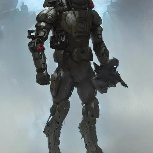 Prompt: concept art by greg rutkowski, a futuristic soldier, roughly from the 2 6 th century, wearing a futuristic tactical gear, bulky look and dieselpunk hq.