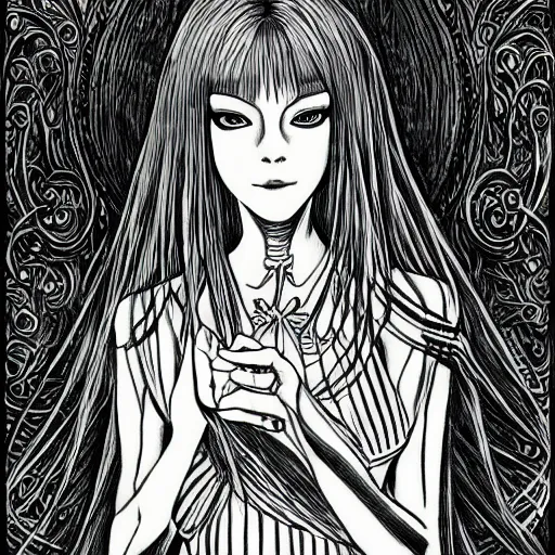 Image similar to portrait of a beautiful woman, gothic, high detail, drawing by junji ito