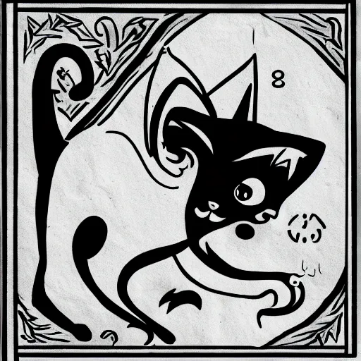 Image similar to Satanic cat, darkness, animated movie, 50s, disney animated movie style