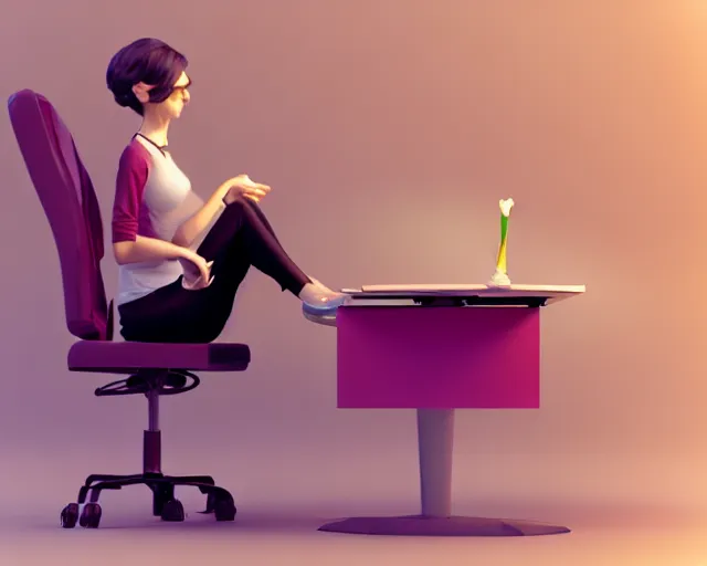 Image similar to a woman sitting on a desk with a heart shaped object in her lap, computer graphics by Minerva J. Chapman, polycount, net art, daz3d, 3d, rendered in maya