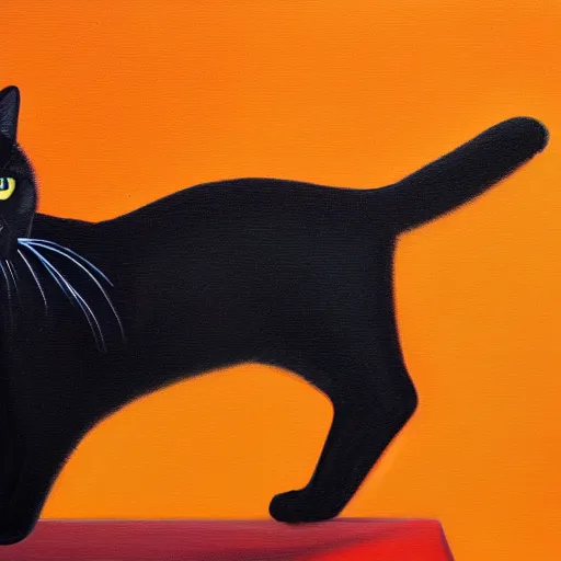 Prompt: oil painting of a black cat, orange background