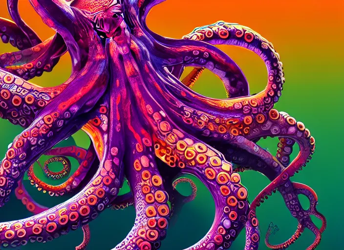 Image similar to highly detailed tentacles, digital art, octopus, tentacles, detailed tentacles, bold colors, gradient, 8k, trending on artstation