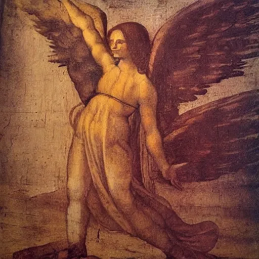 Prompt: leonardo da vinci painting of a biblically accurate angel,