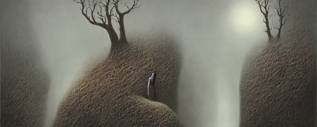 Prompt: love of the nature by zdzislaw beksinski, by lewis jones, by mattias adolfsson, cold hue's, warm tone gradient background, concept art, beautiful composition, digital painting