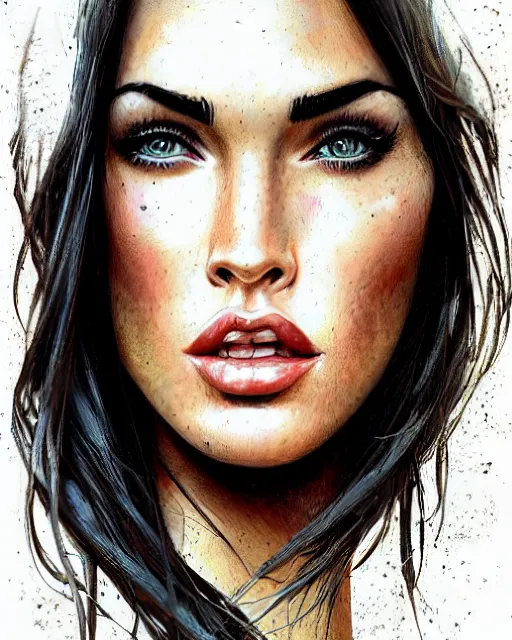 Image similar to portrait of megan fox, mixed art styles, beautiful, elegant, artstation, deviantart, behance, concept art, smooth, focus, by david w. mack