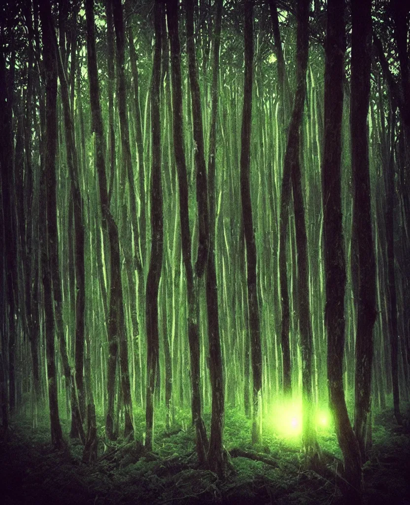 Image similar to “ dense dead forest with glowing orbs ”