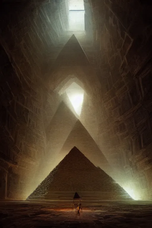 Image similar to inside of a pyramid of gizah, intricate, elegant, volumetric lighting, digital painting, highly detailed, artstation, sharp focus, illustration, concept art, ruan jia, steve mccurry