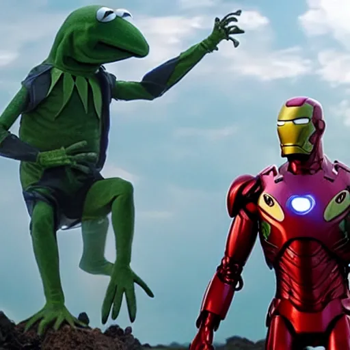 Image similar to photo of Kermit the frog as iron man in averngers movie