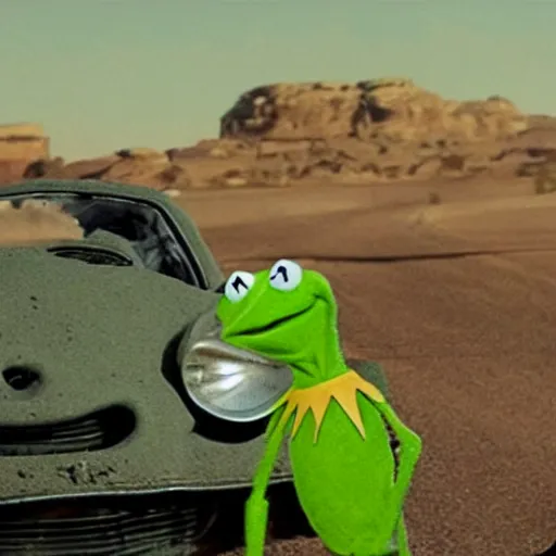 Image similar to kermit the frog in mad max