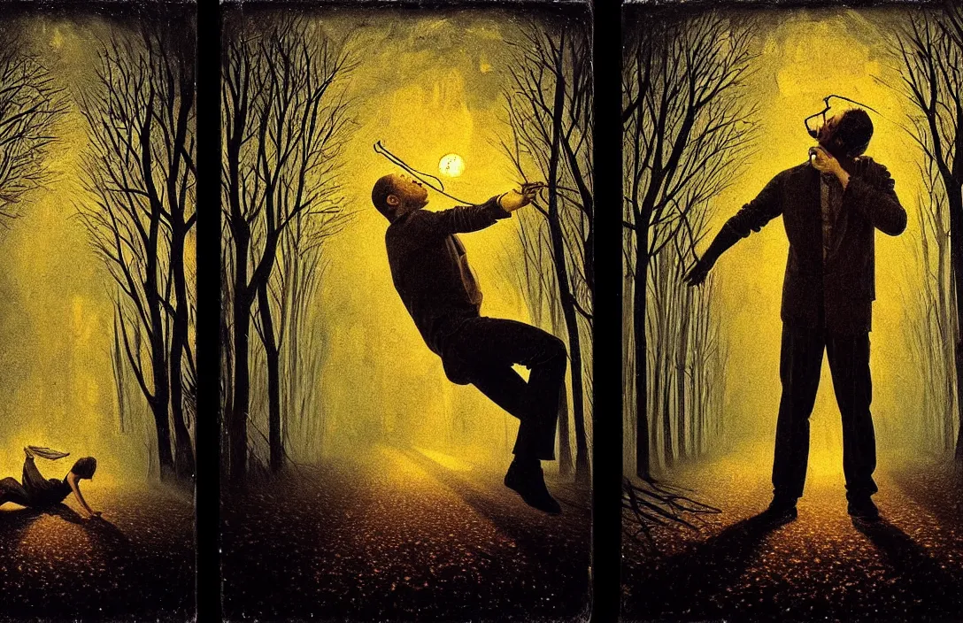 Image similar to ambiguous transition from night into day surviving painting emotional bond between the two divisionism intact flawless ambrotype from 4 k criterion collection remastered cinematography gory horror film, ominous lighting, evil theme wow photo realistic postprocessing illusion of motion magic painting by rob gonsalves