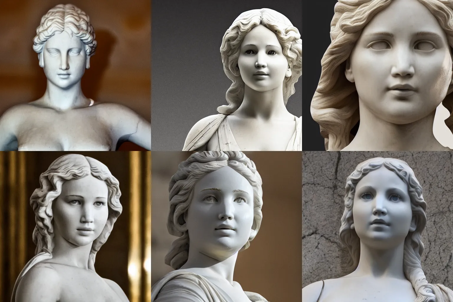 Prompt: Photo of Jennifer Lawrence as a Greek marble statue, highly detailed, 4k, sharp focus