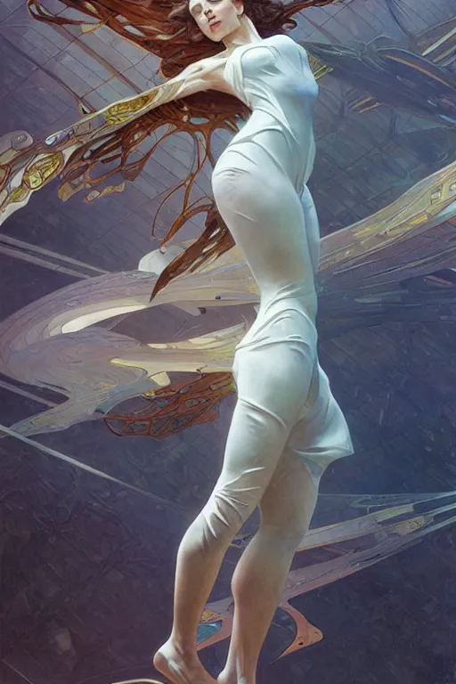 Image similar to dynamic pose, intricate, futuristic, fantasy, by stanley artgerm lau, greg rutkowski, alphonse mucha,, thierry mugler, norman rockwell, 3 d,