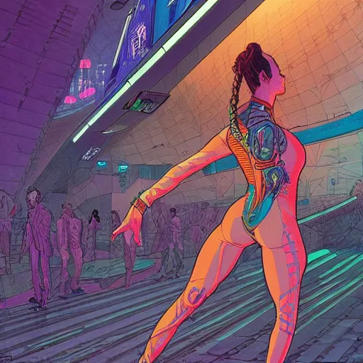 Image similar to a cyberpunk gymnast, centered in the frame, cyberpunk concept art by Jean Giraud and josan gonzales, digital art, highly detailed, intricate, sci-fi, sharp focus, Trending on Artstation HQ, deviantart, 4K UHD image