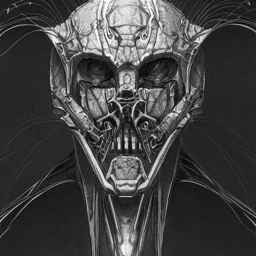 Prompt: iconic sentinel biomechanoid priest infected with demon head album hyper detailed concept art crosshatch sketch illustration art style by Jonathan Wayshak and Toshihiro Egawa and Zdizslaw Beksinski and Artstation trending 8k