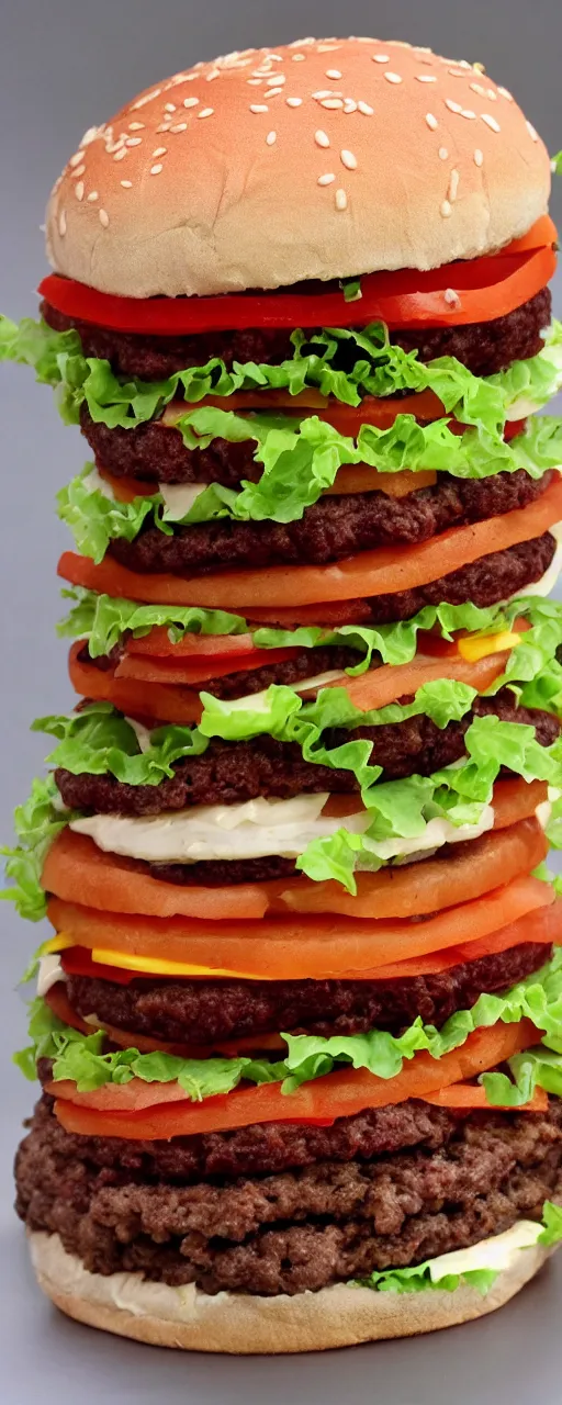 Prompt: the tallest hamburger of many layers