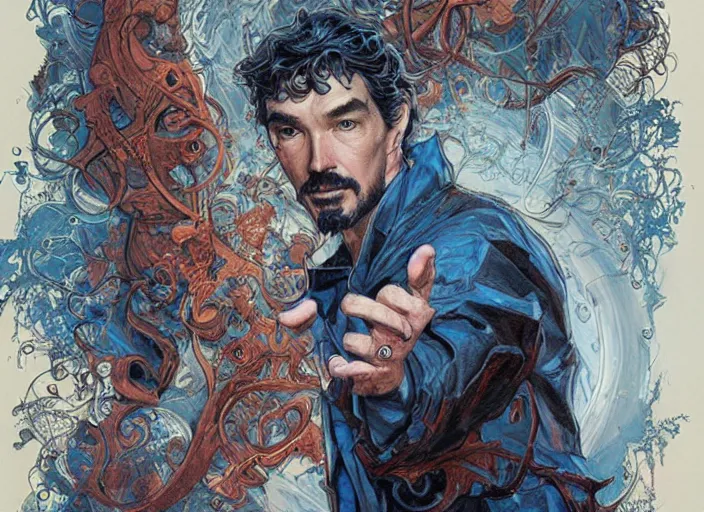 Prompt: a highly detailed beautiful portrait of stephen strange, james gurney, james jean