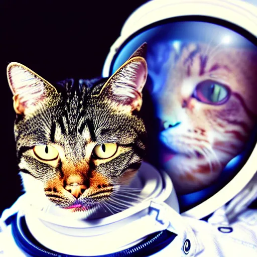 Image similar to a portrait of a cat behind the space suit helmet