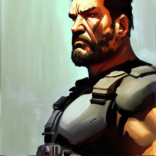 Image similar to greg manchess portrait painting of light frank castle aka punisher as overwatch character, medium shot, asymmetrical, profile picture, organic painting, sunny day, matte painting, bold shapes, hard edges, street art, trending on artstation, by huang guangjian and gil elvgren and sachin teng