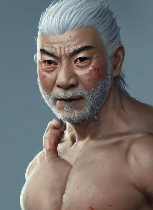 Image similar to jiraiya, au naturel, hyper detailed, digital art, trending in artstation, cinematic lighting, studio quality, smooth render, unreal engine 5 rendered, octane rendered, art style by klimt and nixeu and ian sprigger and wlop and krenz cushart