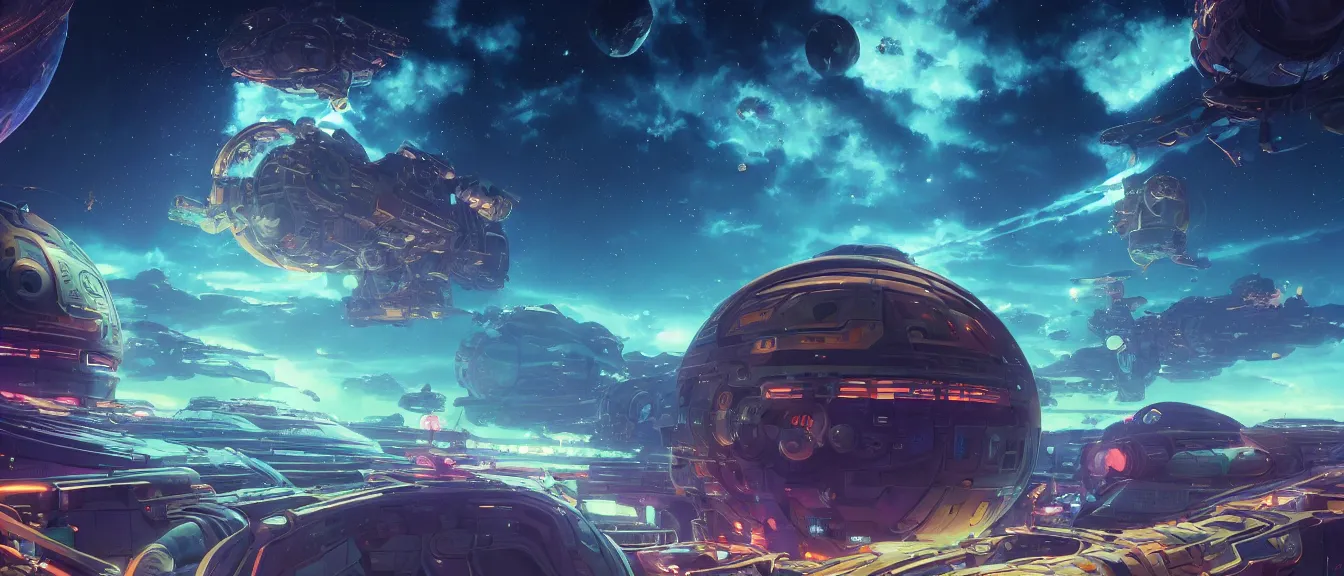 Image similar to orbital space station on a colorful nebulea, unreal engine, fantasy art by greg, loish, rhads, ferdinand knab, makoto shinkai, lois van baarle, ilya kuvshinov, rossdraws, tom bagshaw, global illumination, radiant light, highly detailed intricate environment, isometric, onstudio ghibli, octane render, 8 k