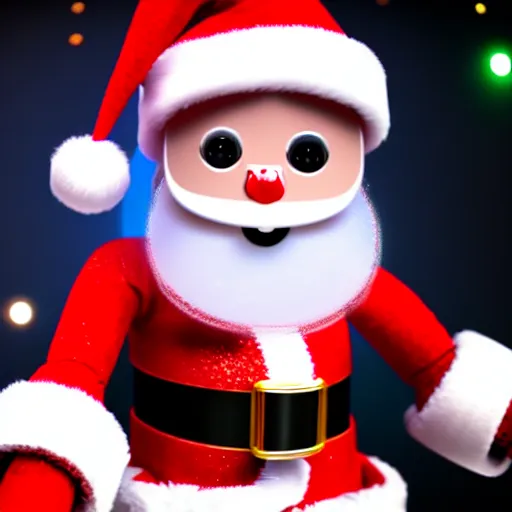 Image similar to a cute little robot with a santa claus hat. super realistic 8 k render of a elegant, cinematic composition