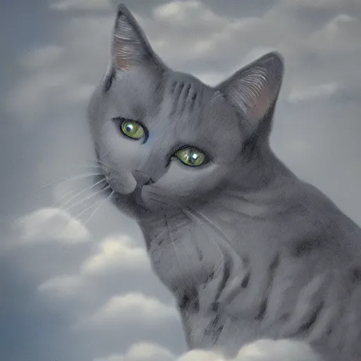 Image similar to a grey cat on a cloud