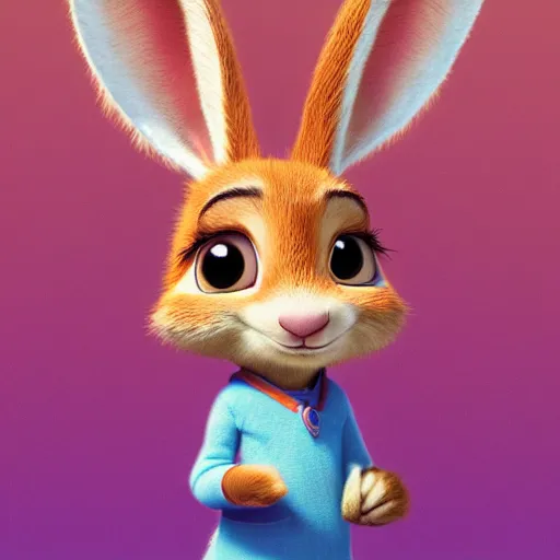 Image similar to portrait of a super cute bunny, a carrot, pixar, zootopia, cgi, blade runner. trending on artstation