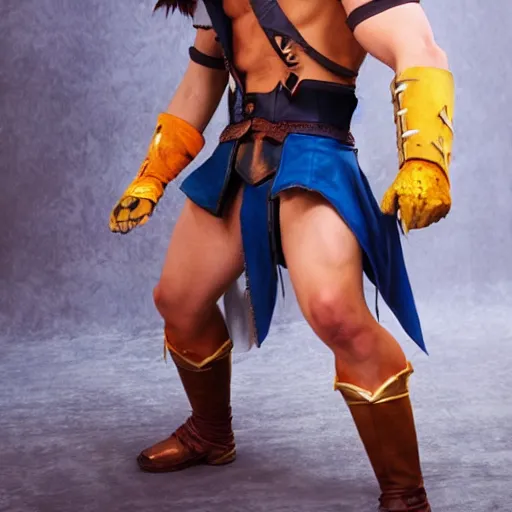 Prompt: cosplayer wearing cosplay based on a combination of he man and skelletor. photography, photo real. photoshoot. full body. action pose. hyper realistic.