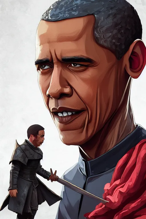 Image similar to obama in game of thrones, by artgerm, tooth wu, dan mumford, beeple, wlop, rossdraws, james jean, marc simonetti, artstation giuseppe dangelico pino and michael garmash and rob rey and greg manchess and huang guangjian and makoto shinkai