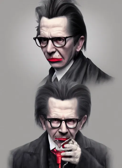 Prompt: a painting of gary oldman as dracula, a digital painting by gottfried helnwein, trending on cgsociety, gothic art, digital painting, deviantart, matte drawing